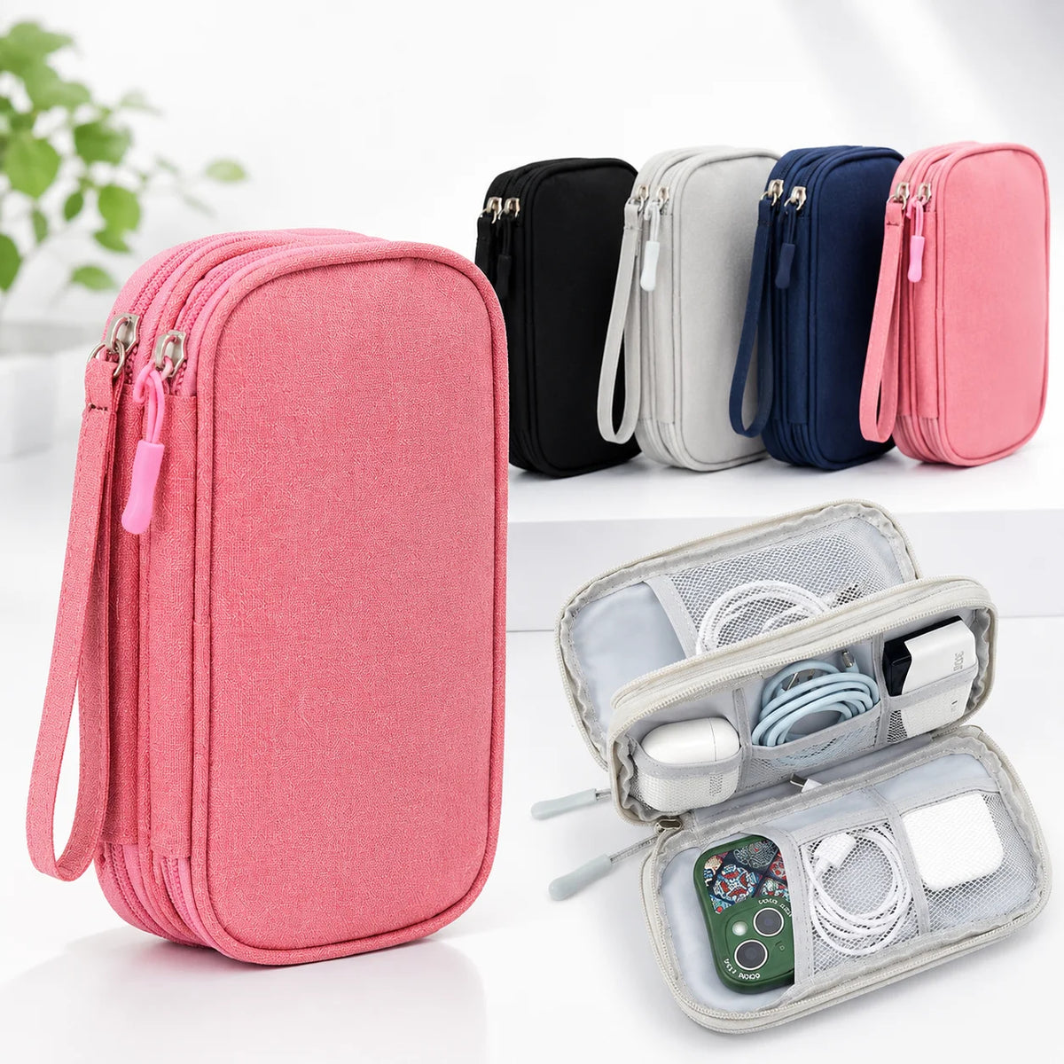 sac main rose pratique toile épaisse réutilisable moderne respectueux environnement chargeur câble usb adaptateur