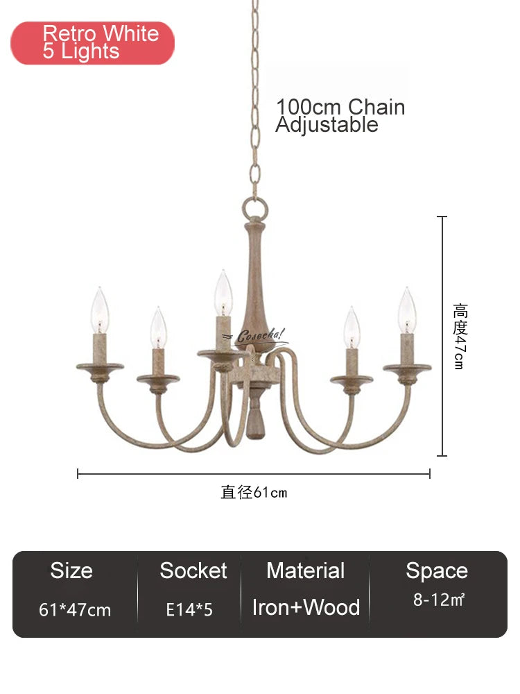 lustre bois vintage noir ampoules e14 cinq bras salon chambre coucher rustique