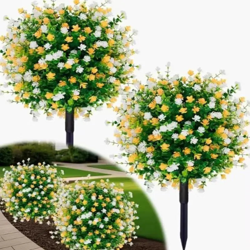 arbustes artificiels violettes blanches modernes décoration extérieure jardin véranda piquet fixationextérieurDecorationFleursArtificielles
