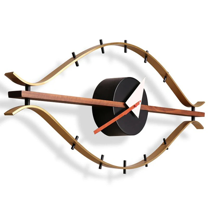 horloge murale moderne or noir bois quartz aiguille minimaliste lignes courbesDecorationMuraleSalleToileUnique