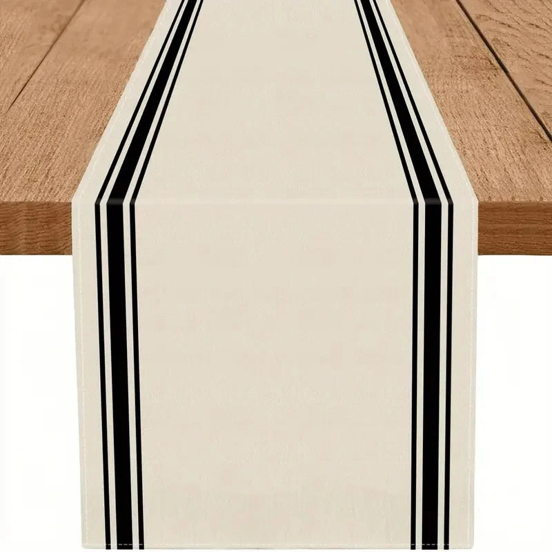 chinois simple motif table rustique blanc noir rayures vertical festive noel polyester résistant