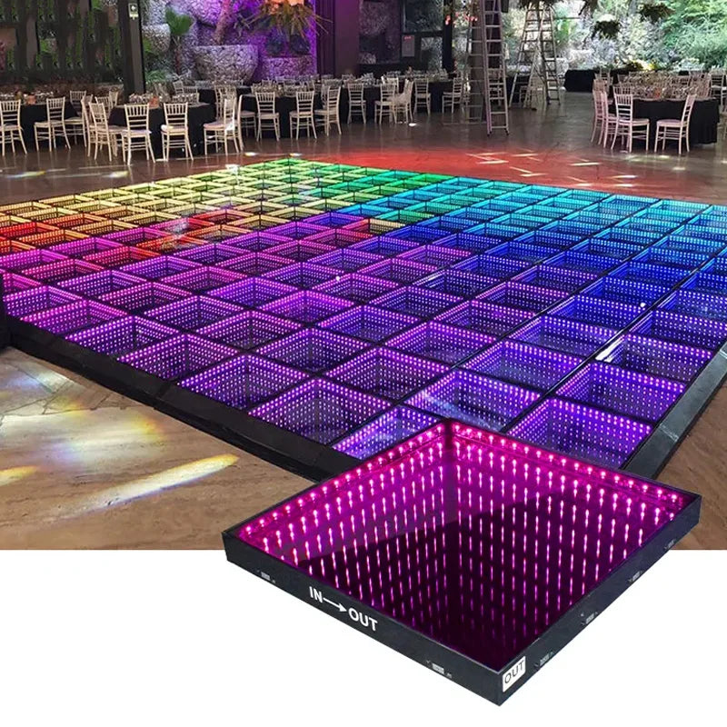 sol led danse noir multicolore grille carrés moderne câbles alimentation disco party