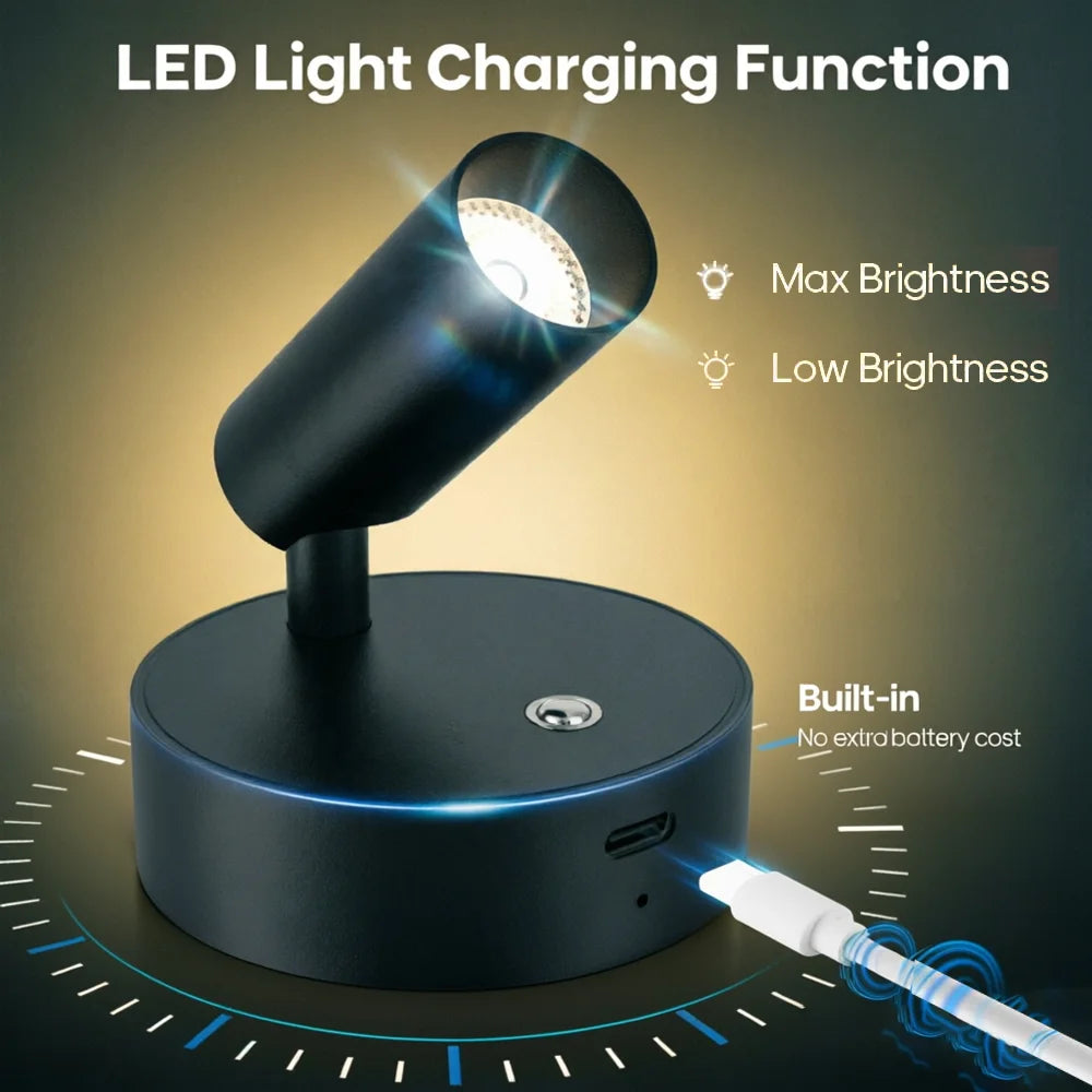 lampe murale spot magnétique rechargeable led noir moderne vis usb rechargement