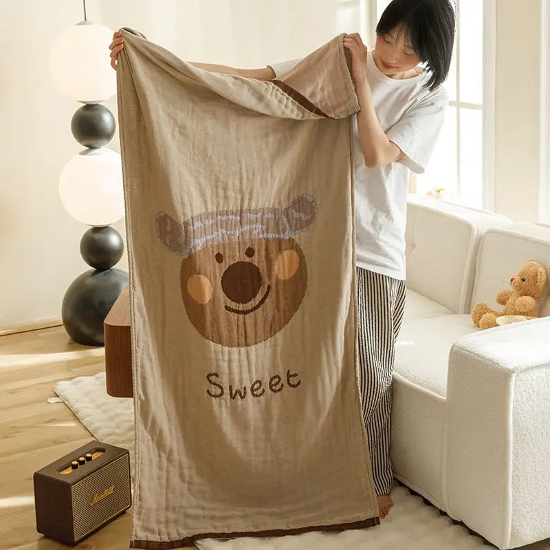 serviette bain coton dessin animé ours lapins séchage rapide moderne douce enfant toilettage grise