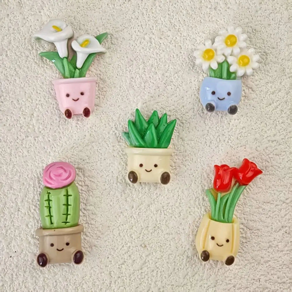 stickers kawaii plantes fleurs pots décoratifs réfrigérateur variés motifs souriants