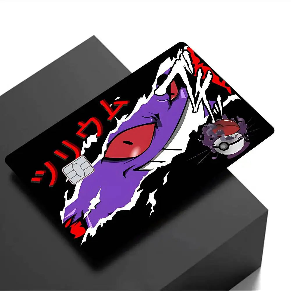 autocollants carte crédit dessin animé gengars monstres noirs violets yeux rouges nuages lunes motifs