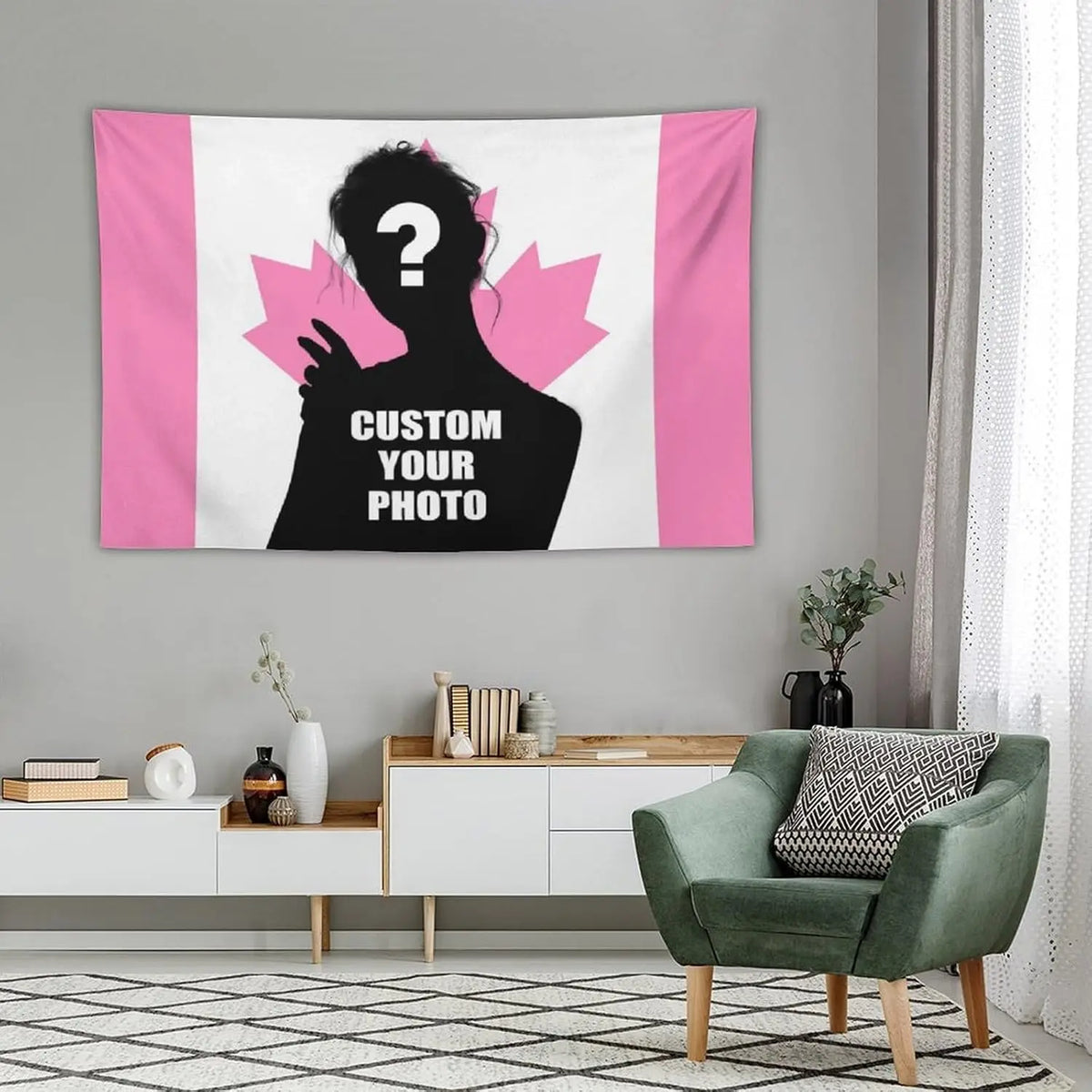 tapisserie drapeau canadien rose moderne graphique dorés ours peluche chambre salon decoration