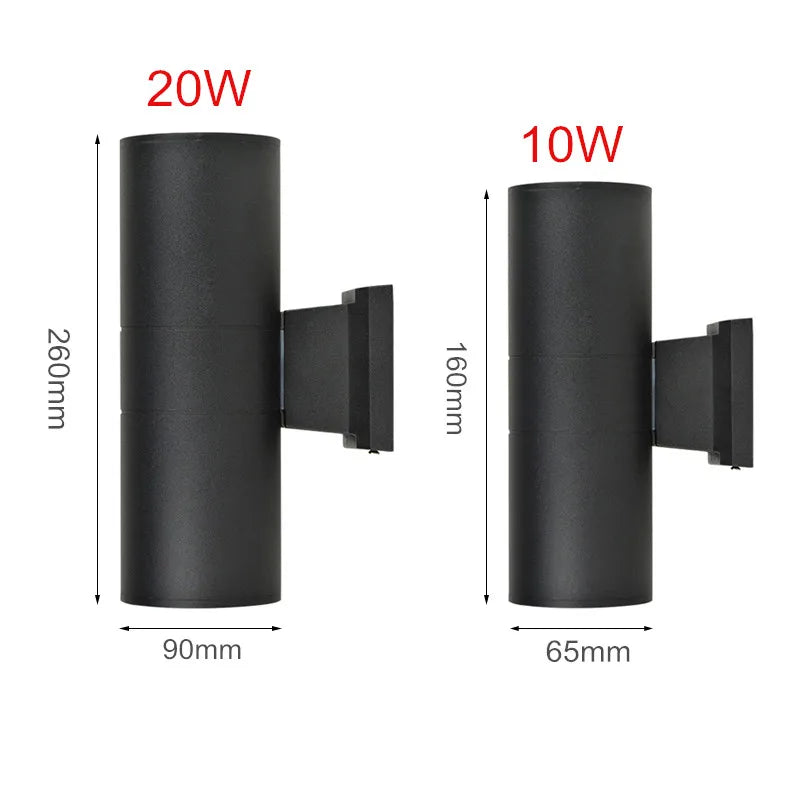 lampe murale led moderne 10w 20w noir mat ip65 étanche 90mm 160mm