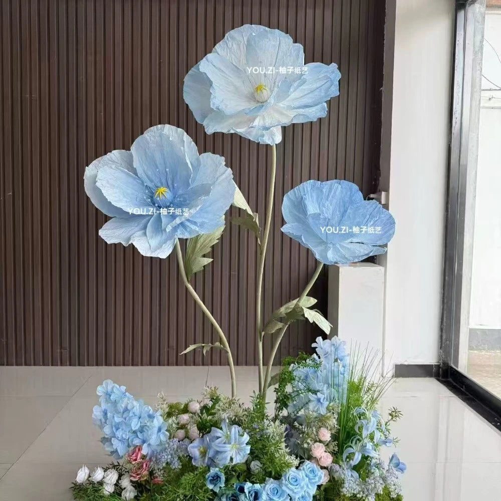 décoration mariage fleurs artificielles papier bleu rose violet jaune extérieur champêtre