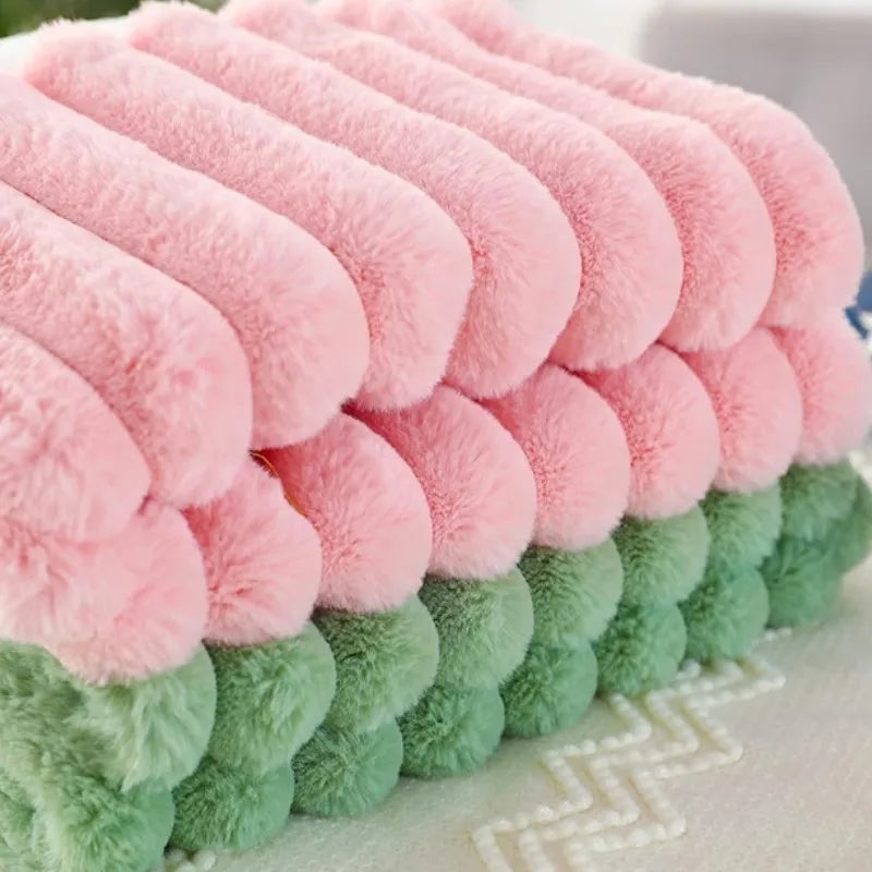 coussins rectangulaires pelucheux rayures horizontales vert pastel rose clair doux confortables adhésifs zippables adultes