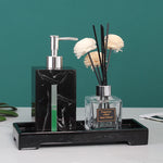 distributeur savon liquide céramique marbre blanc noir vert moderne salle bain parfum fleurs séchées