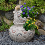 pots fleurs vintage gris motifs géométriques rustiques plantes artificielles cour jardin decoration