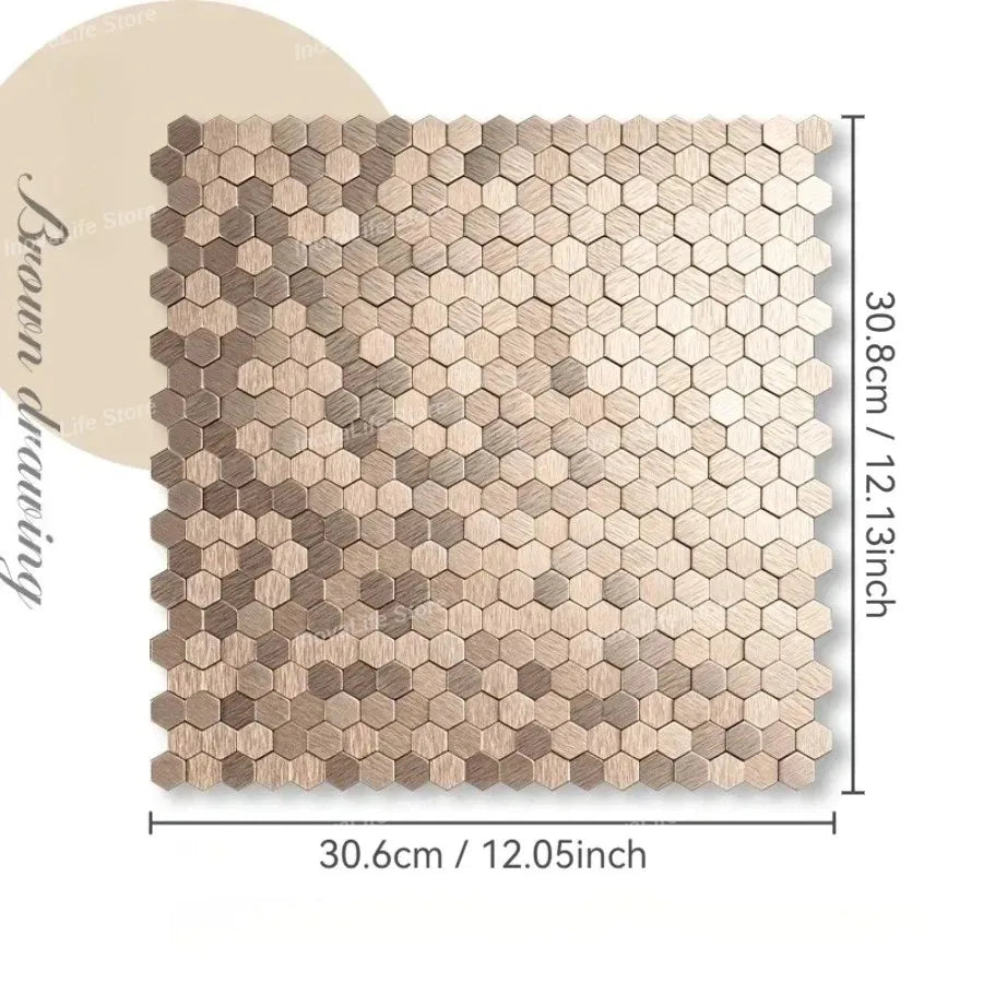 carreaux hexagonaux métal brossé adhésifs modernes gris bronze cuivre doré salle bain chambre