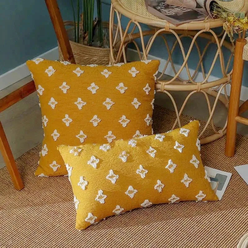 coussin jaune motif étoile moderne décoration salon maison 30x50cm 45x45cm coton linge