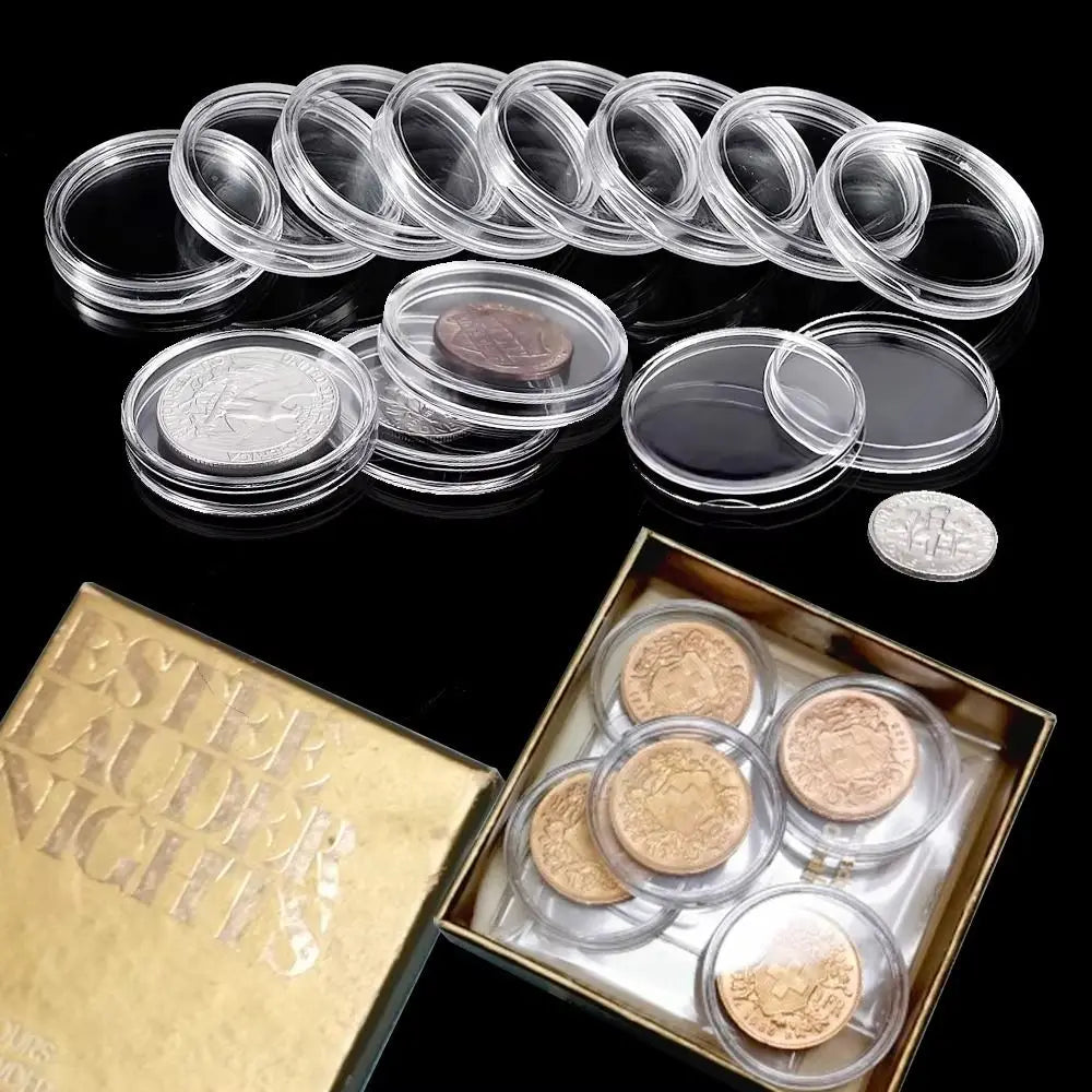 boîtes rangement pièces transparentes rondes modernes 20mm 25mm 27mm 30mm 35mm 40mm 45mm 50mm