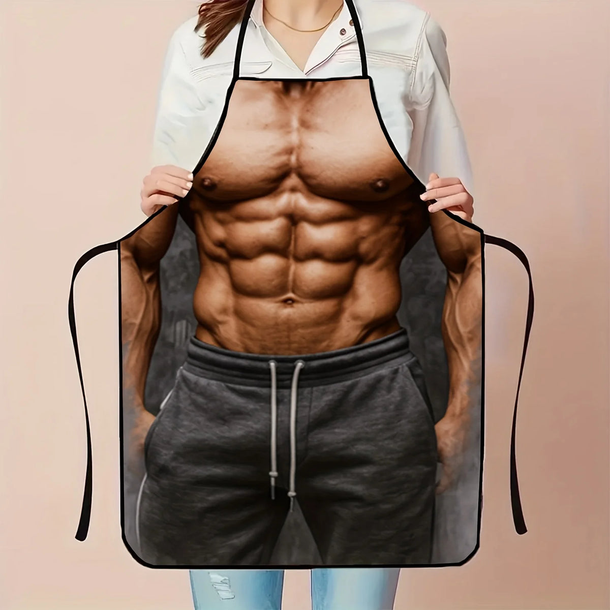 tablier homme gris muscle imprimé moderne humoristique élastique ajustable cordon serrage