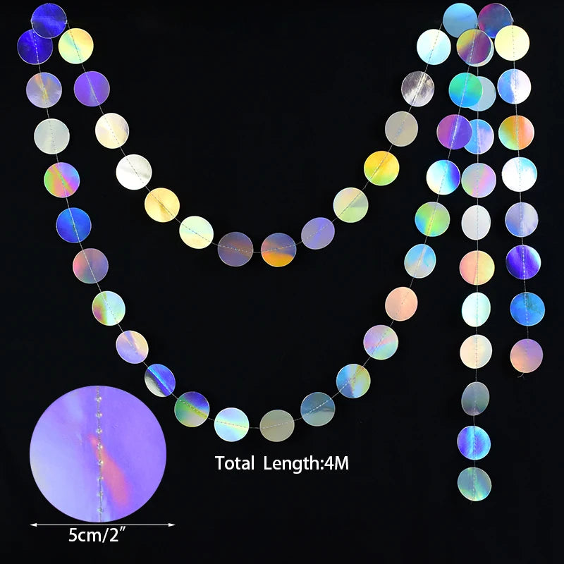 guirlande iridescente anniversaire mariage bleu vert rose blanche moderne discothèque festive tringle