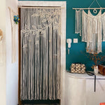 rideau macramé blanc crème motifs géométriques franges boho chic crochet métallique