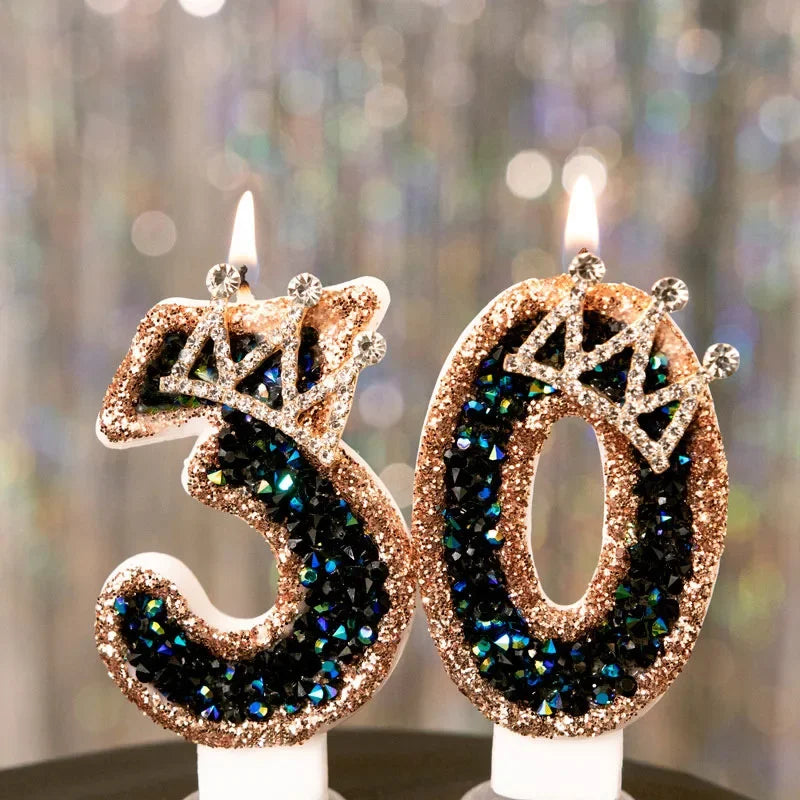 bougies anniversaire numériques or noir brillantes festives décoration pâtisserie chiffres strass transparent