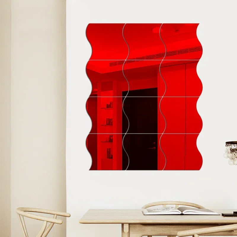 miroir moderne ondulé autocollant bleu blanc noir doré mur carreaux meubles