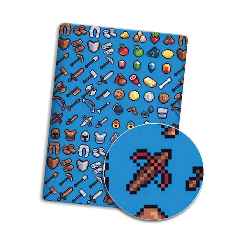 tapis souris minecraft personnages objets animaux bleu noir jaune pixel art