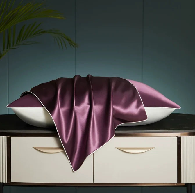 taie d'oreiller soie solide beige clair texture satinée anti acariens élégante maison 48x74CMversible