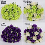 décoration intérieure bouquet roses artificielles 18 fleurs 37cm vert clair violet rose