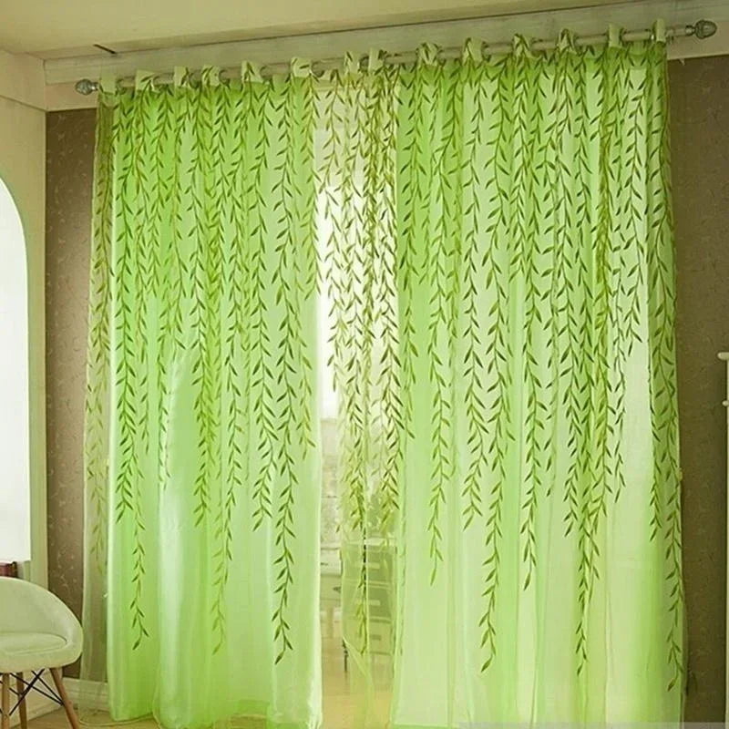 rideau decoratif feuilles saule violet transparent romantique maison