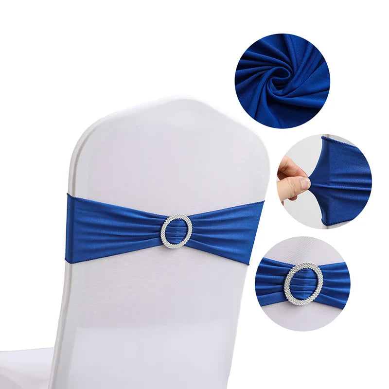 rubans décoratifs chaises mariage bleu vif blanc nœud boucle argentée opaques événementiels