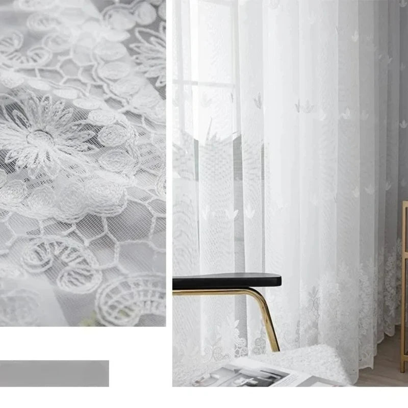 rideau brodé fleur blanc classique transparent chambre hospitalière moderne polyester