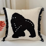 taies d'oreiller animaux motif moderne polyester blanc noir franges cheval gorille élphant decoration canape