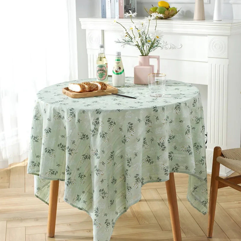 nappe table coton verte motifs floraux semi transparente classique rustique pâques noël