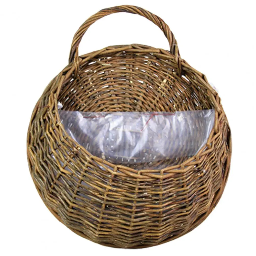 panier suspendu tressé rotin marron clair brun foncé gris rustique naturel crochets