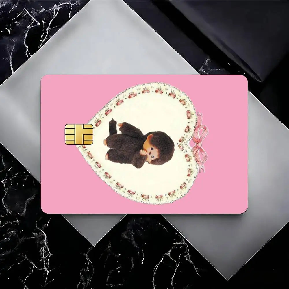 autocollants cartes visite illustration animée monchhichi coeurs géométriques réutilisables étanches single piece package