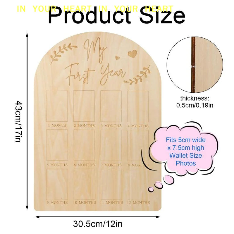 cadre photo mural bois naturel gravure moderne photos bébé minimaliste decoration wall monthly steps