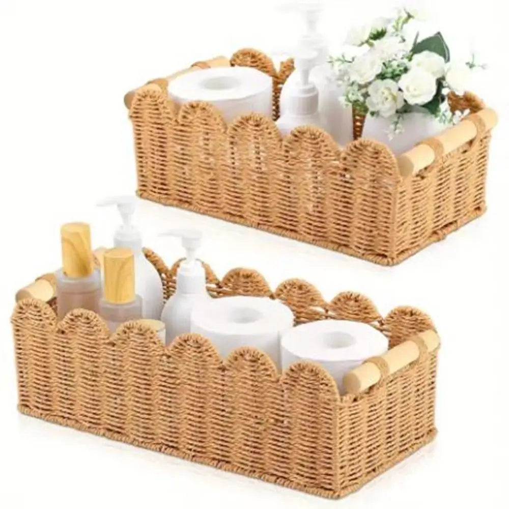 panier tressé rustique poignées bois beige naturel rangement artisanalintérieur décorationobjet