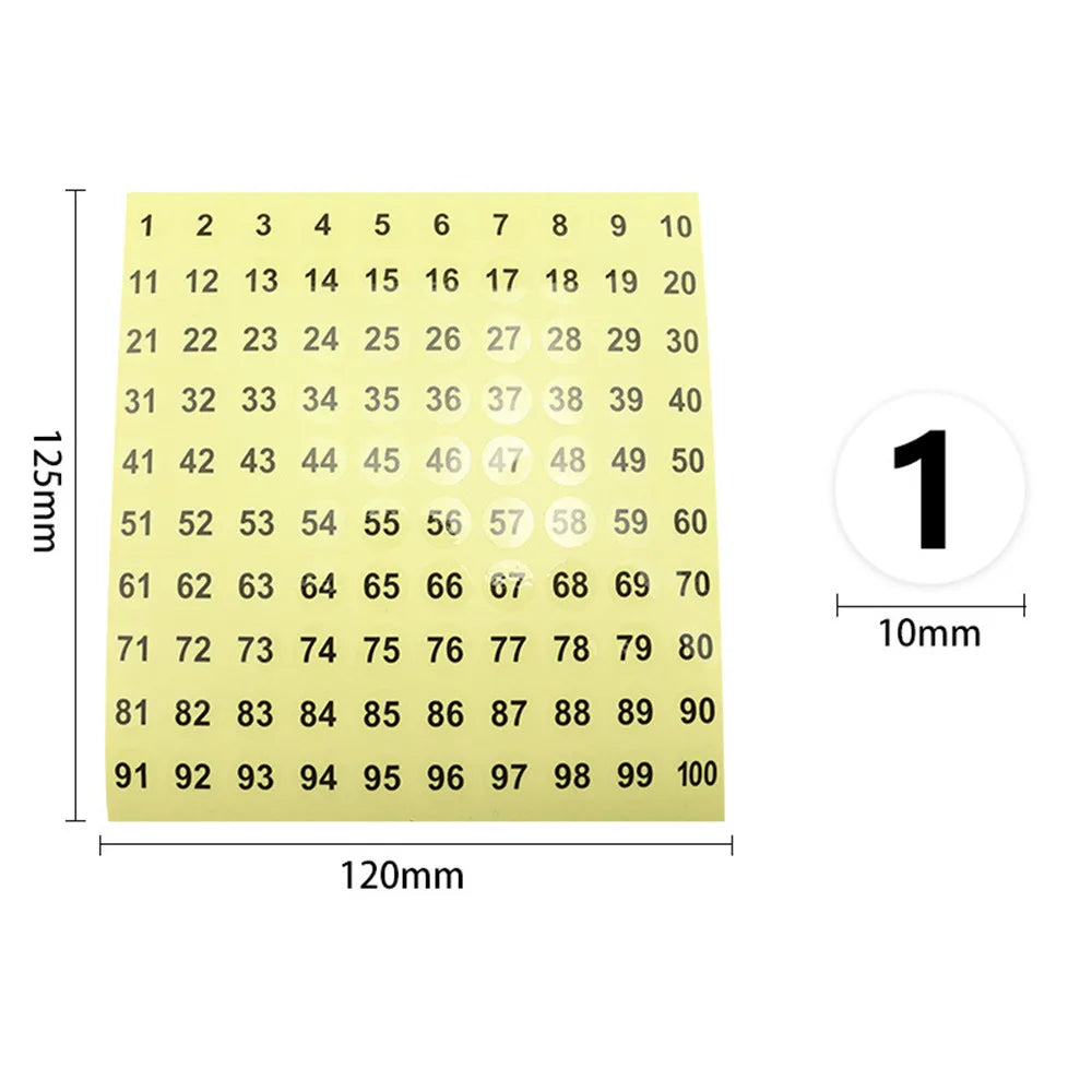 autocollants numérotés 100 jaune clair grille rectangulaire opaque 10 feuilles étiquettes rondes transparentes numbering