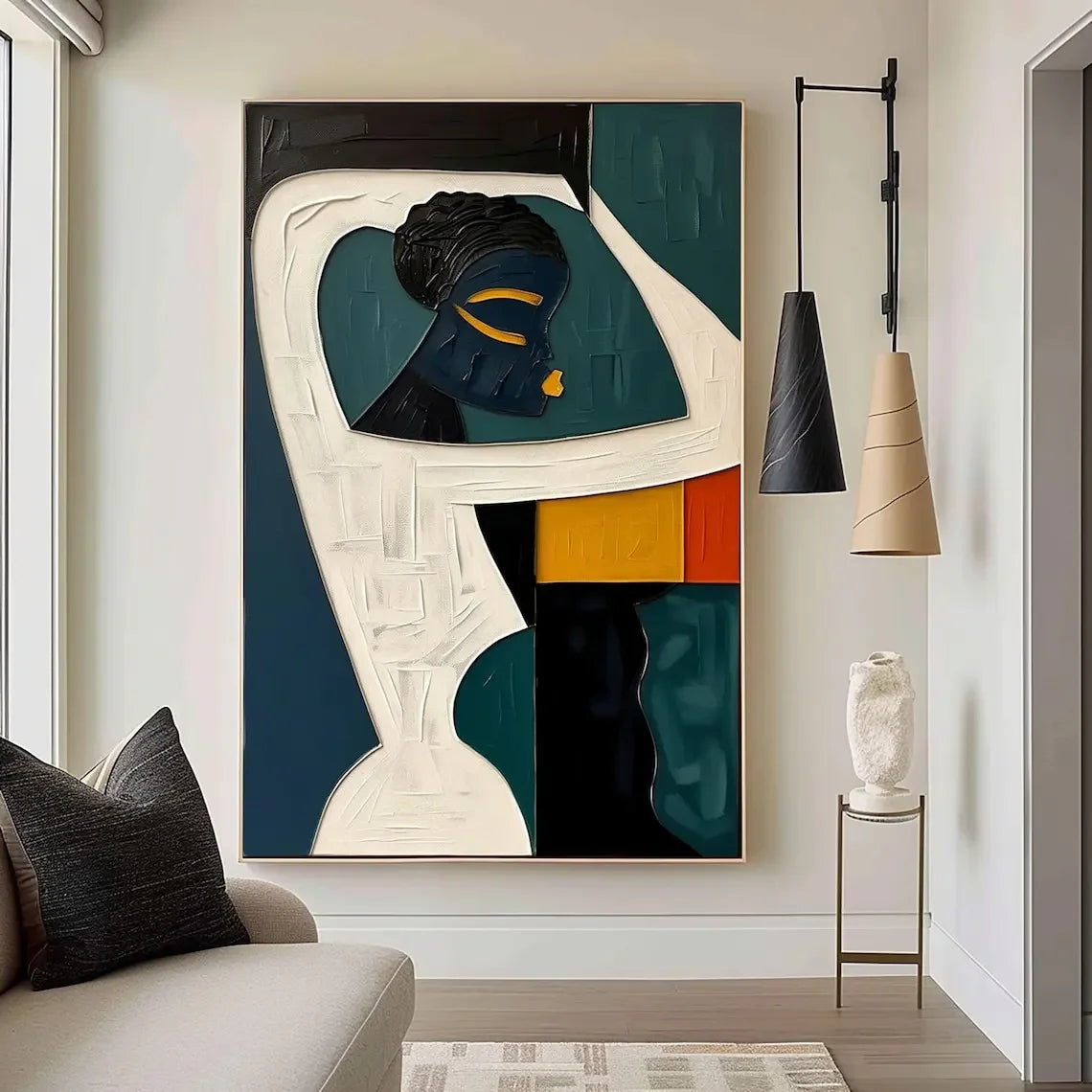 toile d'art abstraite bleu noir blanche paysage cerf silhouette contemporaine naturel réaliste classique professionnel
