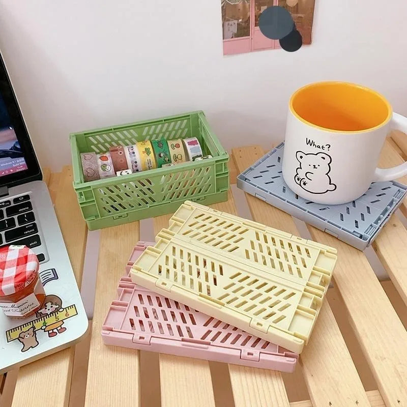 paniers rangement pliables moderne rose bleu beige vert cosmétiques papeterie étudiant