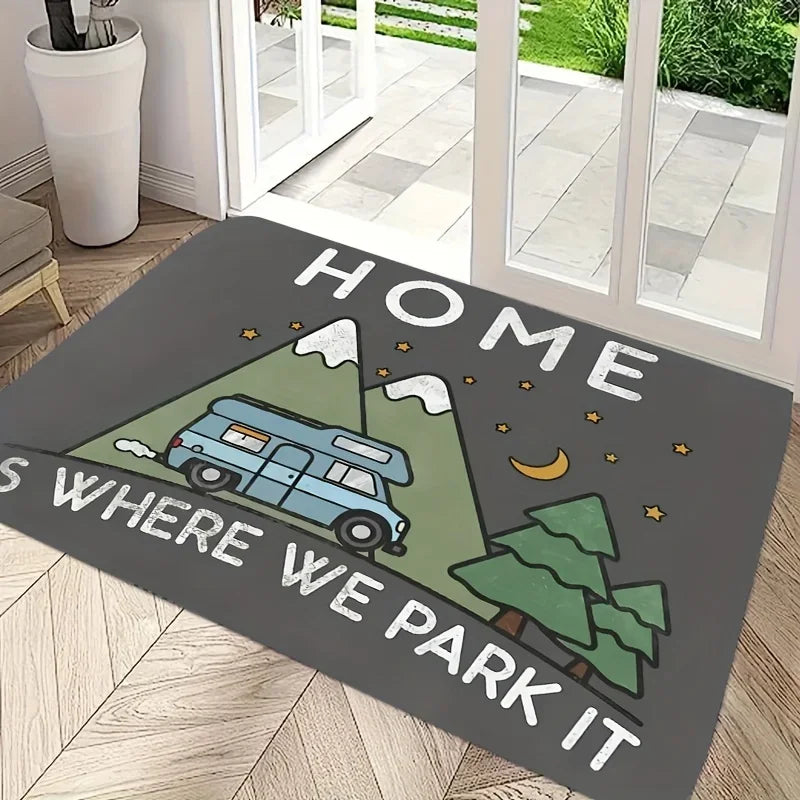 tapis sol antidérapant résistant gris montagnes camping car extérieur moderne