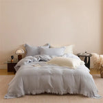 parure lit coton blanc cassé texture froissée housse couette drap taies oreiller