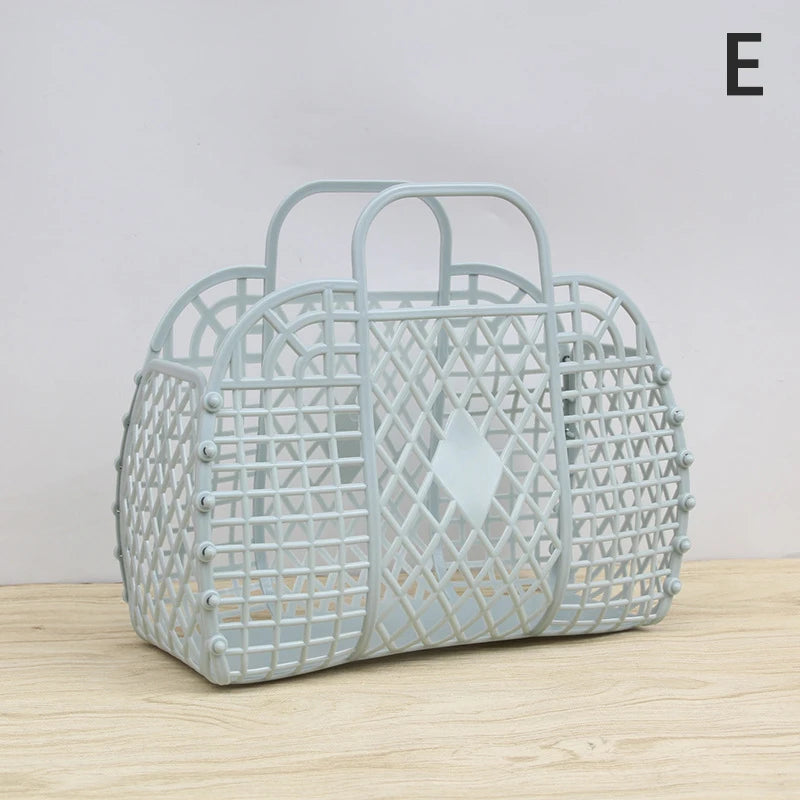 panier bain rétro rose clair bleu pastel poignées détachables vintage fileté gris clair