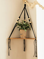 étagère suspendue bois macramé boho plante artificielle vase blanc chambre salon bedroom livingroom