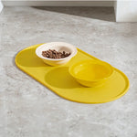 tapis alimentation animal compagnie moderne beige jaune rose antidérapant imperméable assiettes