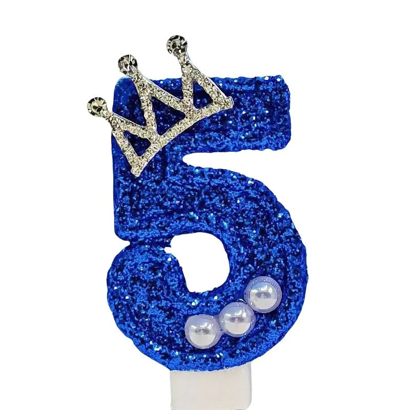 bougies chiffre anniversaire bleu pailleté décoratives festives crochet couronne numérotées grande taille