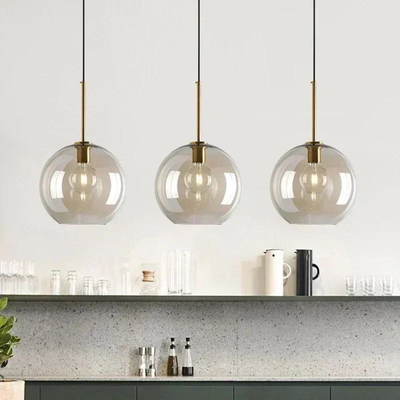 lampe suspendue moderne transparente brillante salon chambre dorée LED minimaliste câble noir