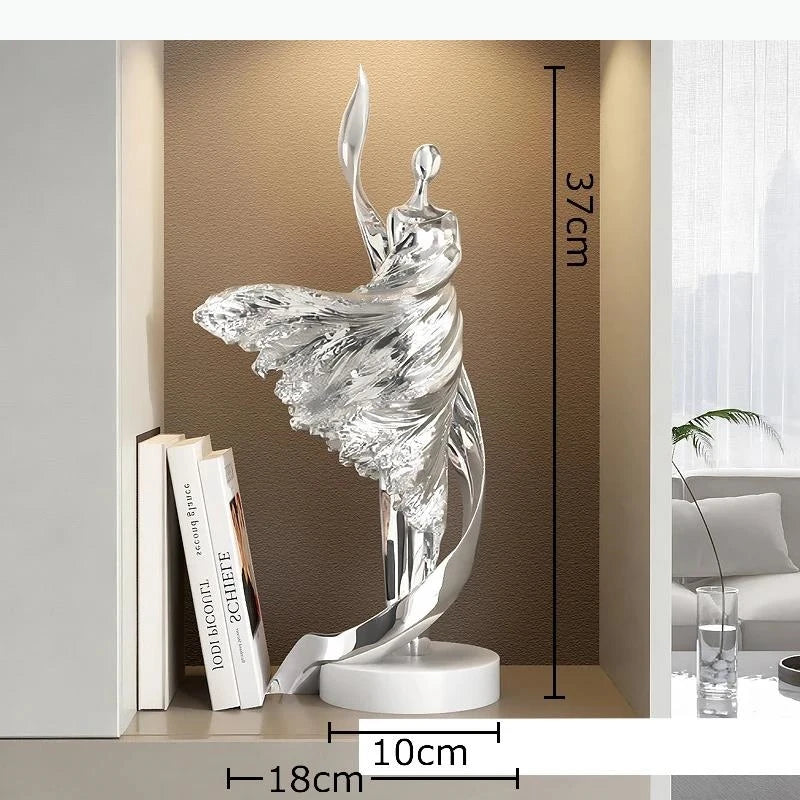 statue abstraite contemporaine noir doré blanc bleu base plate moderne minimaliste ornement décoration