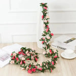 guirlande fleurs artificielles roses feuilles vertes décoration mariage fête maison jardin extérieur longue tige
