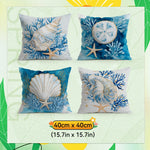 coussin moderne bleu blanc corail coquillage 45cmx45cm zip invisible décoration intérieur maison
