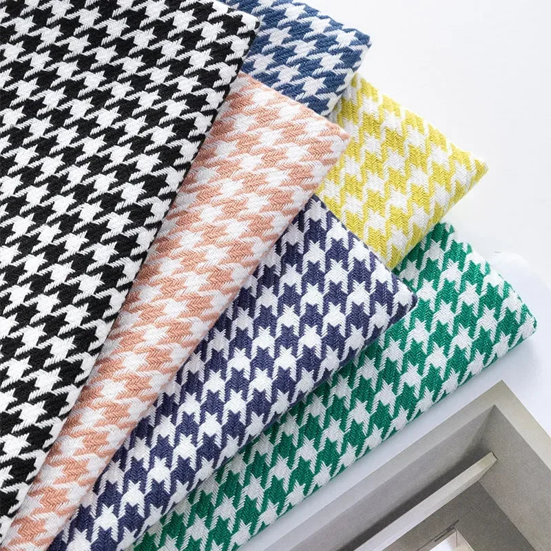 tissu houndstooth orange gris bleu marine vert noir blanc classique résistant couture 100x150cm
